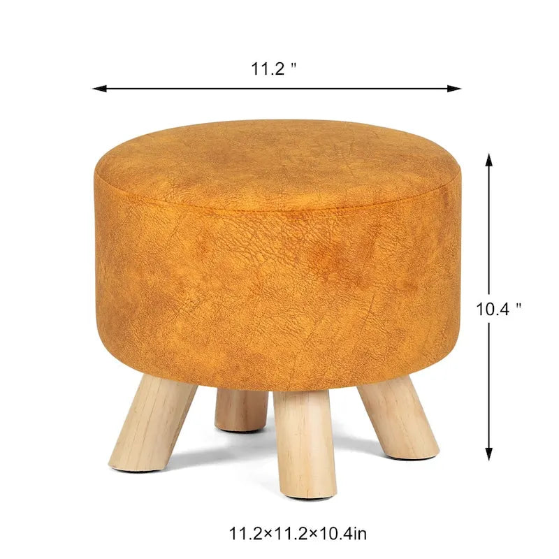 Adeco Round Ottoman Velvet Foot Rest Stool with Non-Skid Legs