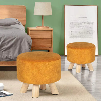 Adeco Round Ottoman Velvet Foot Rest Stool with Non-Skid Legs