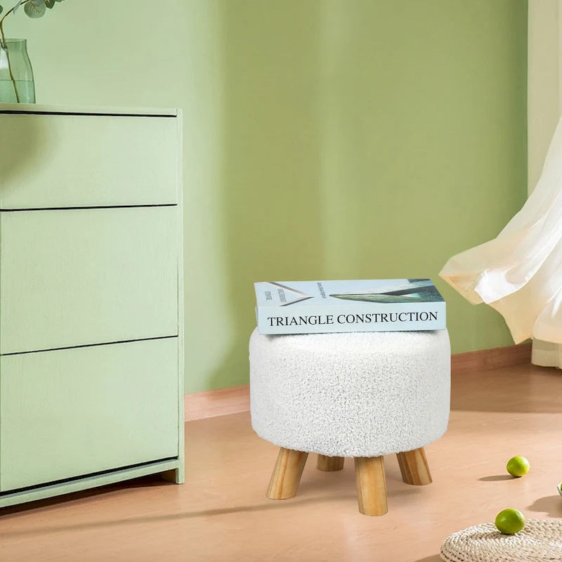 Adeco Round Ottoman Velvet Foot Rest Stool with Non-Skid Legs