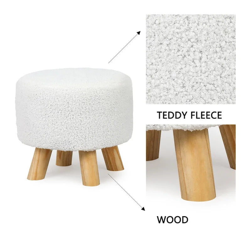 Adeco Round Ottoman Velvet Foot Rest Stool with Non-Skid Legs