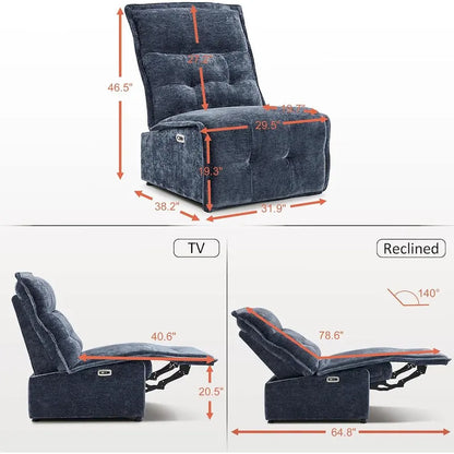 MCombo Armless Power Recliner Chair with USB Ports, 3.5  Wall Clearance Electric Reclining Sofa Chair for Living Room, ALR01