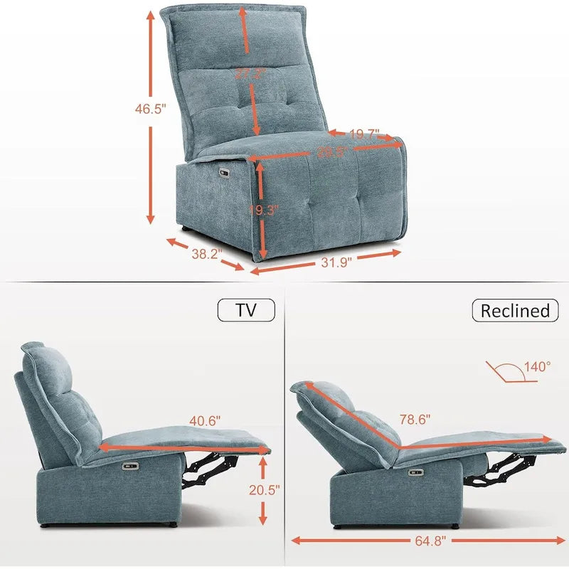 MCombo Armless Power Recliner Chair with USB Ports, 3.5  Wall Clearance Electric Reclining Sofa Chair for Living Room, ALR01