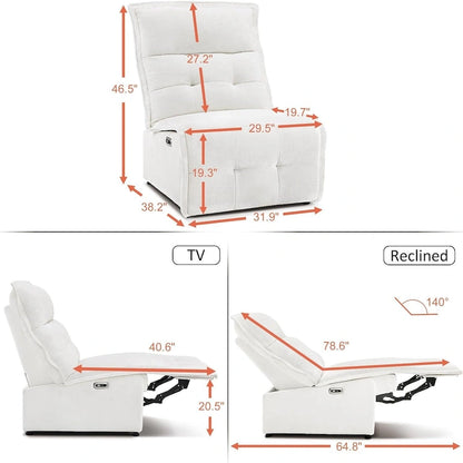 MCombo Armless Power Recliner Chair with USB Ports, 3.5  Wall Clearance Electric Reclining Sofa Chair for Living Room, ALR01