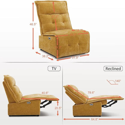 MCombo Armless Power Recliner Chair with USB Ports, 3.5  Wall Clearance Electric Reclining Sofa Chair for Living Room, ALR01
