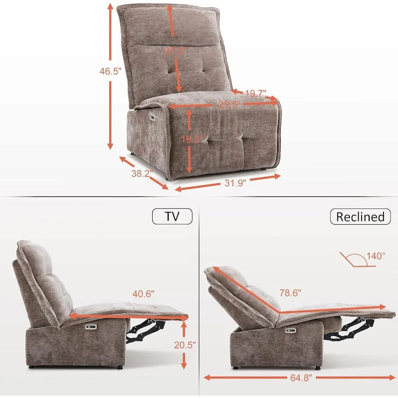 MCombo Armless Power Recliner Chair with USB Ports, 3.5  Wall Clearance Electric Reclining Sofa Chair for Living Room, ALR01