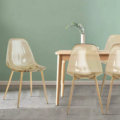 Modern Kitchen Dining Side Chair with Metal Legs, Set of 4, Amber