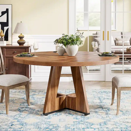 Round Dining Table for 4, 47 Inch Farmhouse Kitchen Table Small Dinner Table
