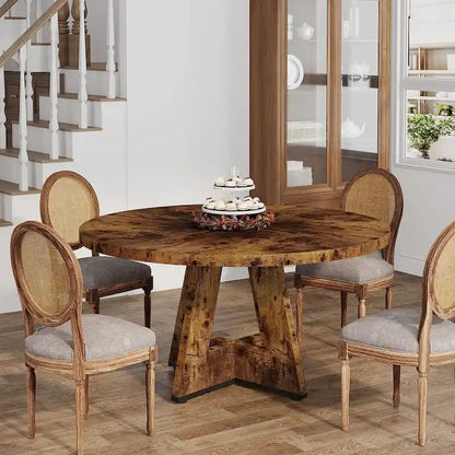 Tavolo da pranzo rotondo per 4 persone, tavolo da cucina rustico da 47 pollici, piccolo tavolo da pranzo