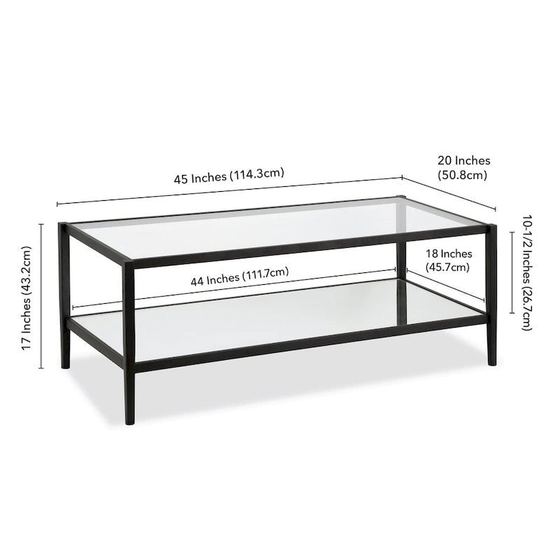 Hera 45  Wide Rectangular Coffee Table with Mirror Shelf