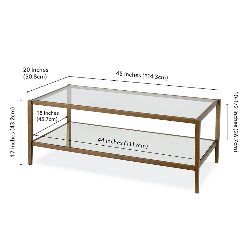 Hera 45  Wide Rectangular Coffee Table with Mirror Shelf