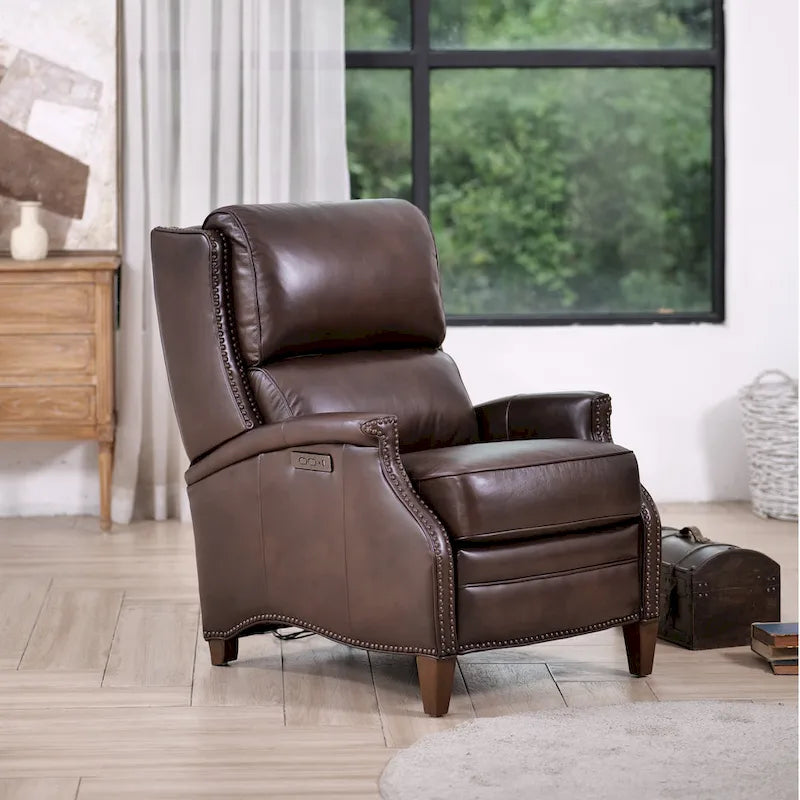 Hekkin Genuine Leather Power Recliner with Adjustable Headrest and USB Port Ultra-Comfy Living Room Seating