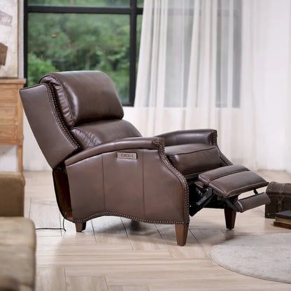 Hekkin Genuine Leather Power Recliner with Adjustable Headrest and USB Port Ultra-Comfy Living Room Seating
