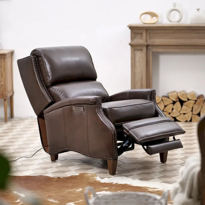 Hekkin Genuine Leather Power Recliner with Adjustable Headrest and USB Port Ultra-Comfy Living Room Seating