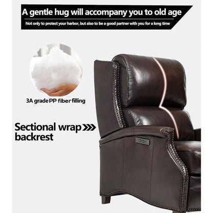 Hekkin Genuine Leather Power Recliner with Adjustable Headrest and USB Port Ultra-Comfy Living Room Seating