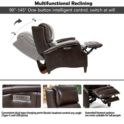 Hekkin Genuine Leather Power Recliner with Adjustable Headrest and USB Port Ultra-Comfy Living Room Seating