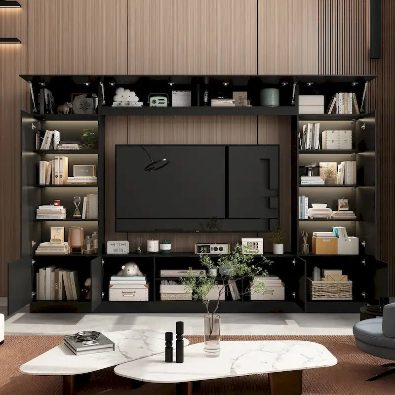 Wall Unit TV Stand with Bookshelves for TVs up to 70 , Modern Console