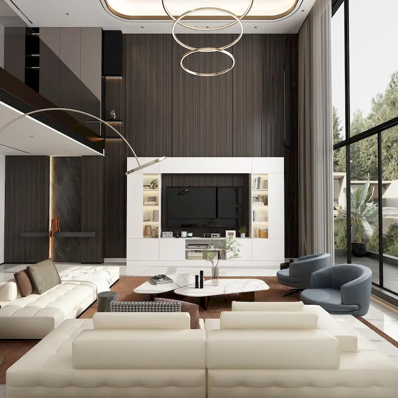 Wall Unit TV Stand with Bookshelves for TVs up to 70 , Modern Console