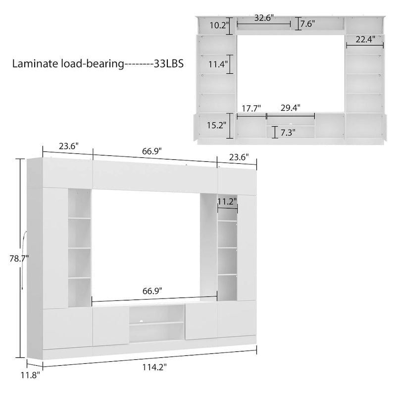 Wall Unit TV Stand with Bookshelves for TVs up to 70 , Modern Console