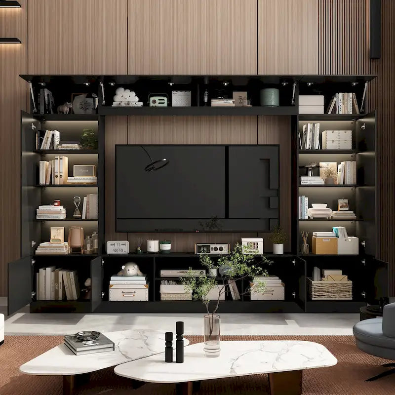 Wall Unit TV Stand with Bookshelves for TVs up to 70 , Modern Console