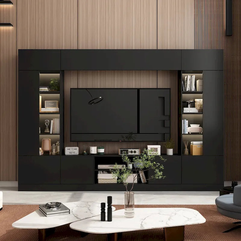 Wall Unit TV Stand with Bookshelves for TVs up to 70 , Modern Console
