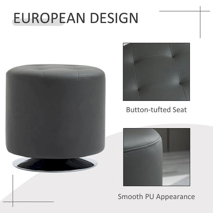 HOMCOM 360-deg Swivel Foot Stool Round PU Ottoman with Thick Sponge Padding and Solid Steel Base