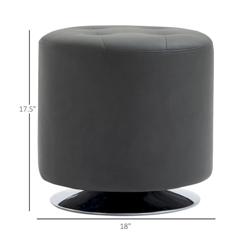HOMCOM 360-deg Swivel Foot Stool Round PU Ottoman with Thick Sponge Padding and Solid Steel Base