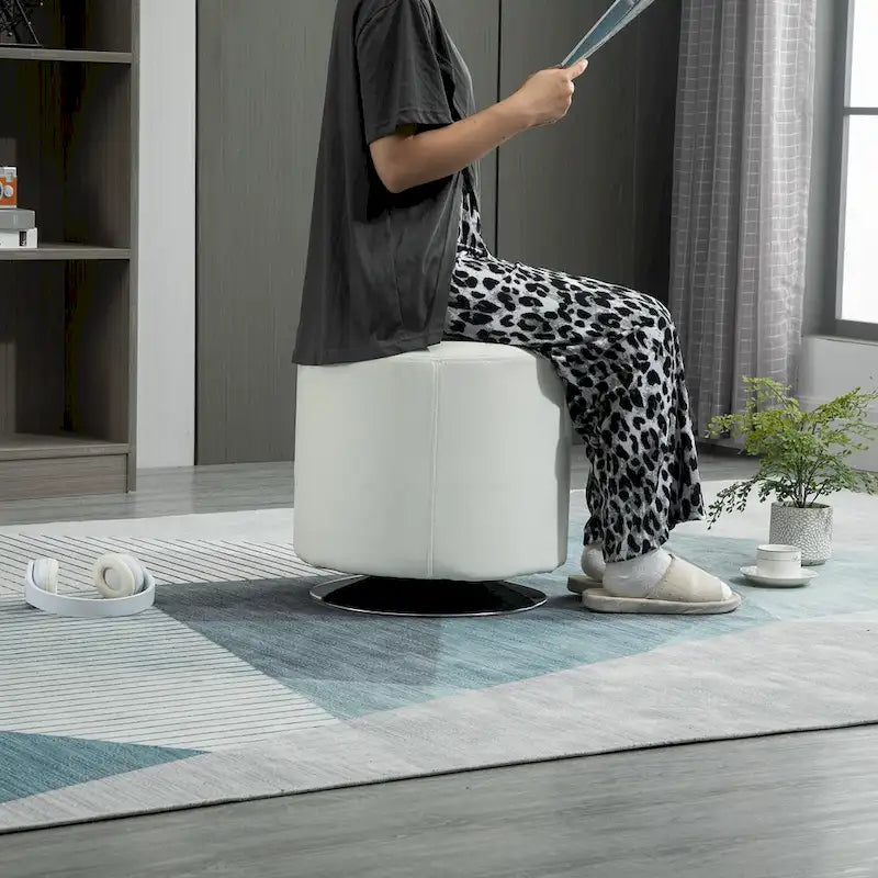 HOMCOM 360-deg Swivel Foot Stool Round PU Ottoman with Thick Sponge Padding and Solid Steel Base