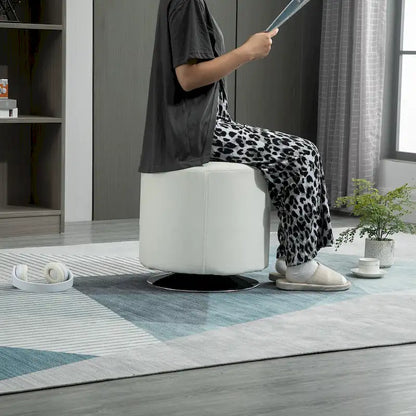 HOMCOM 360-deg Swivel Foot Stool Round PU Ottoman with Thick Sponge Padding and Solid Steel Base