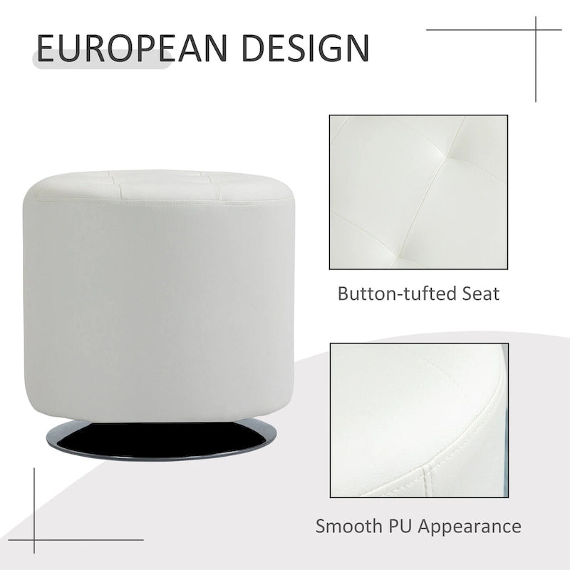 HOMCOM 360-deg Swivel Foot Stool Round PU Ottoman with Thick Sponge Padding and Solid Steel Base