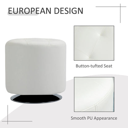 HOMCOM 360-deg Swivel Foot Stool Round PU Ottoman with Thick Sponge Padding and Solid Steel Base