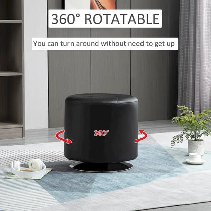 HOMCOM 360-deg Swivel Foot Stool Round PU Ottoman with Thick Sponge Padding and Solid Steel Base