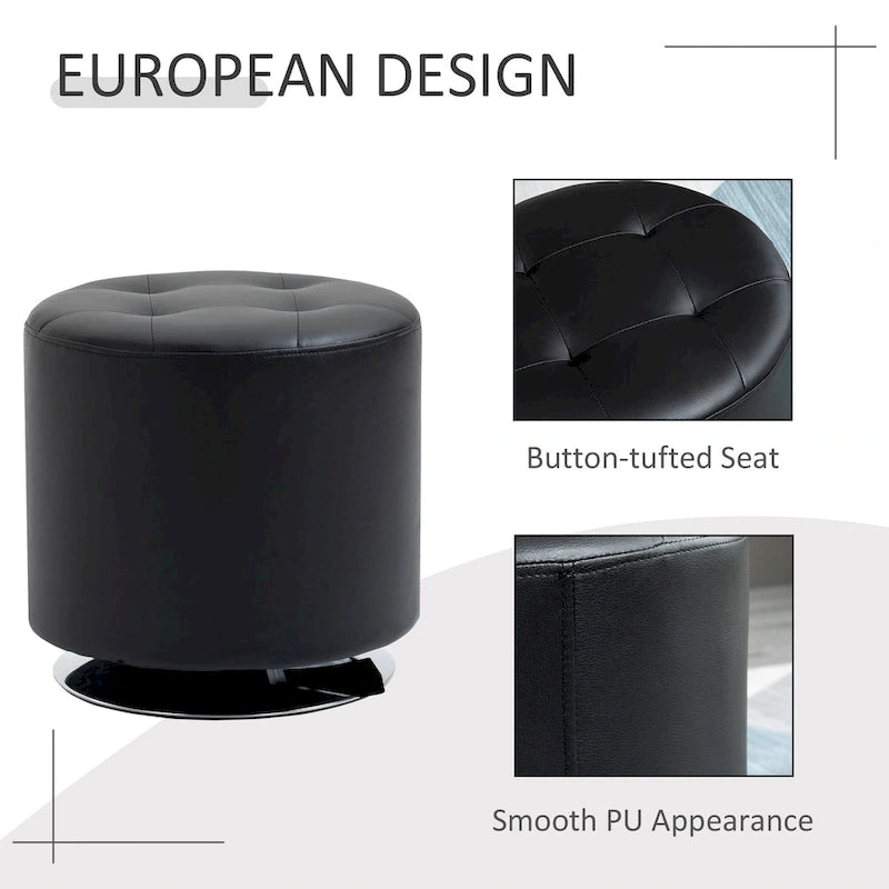 HOMCOM 360-deg Swivel Foot Stool Round PU Ottoman with Thick Sponge Padding and Solid Steel Base