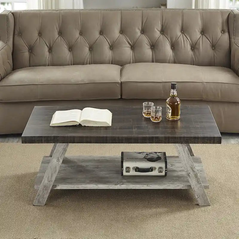 Roundhill Furniture The Gray Barn Cedar Ridge Contemporary Replicated Wood Shelf Coffee Table