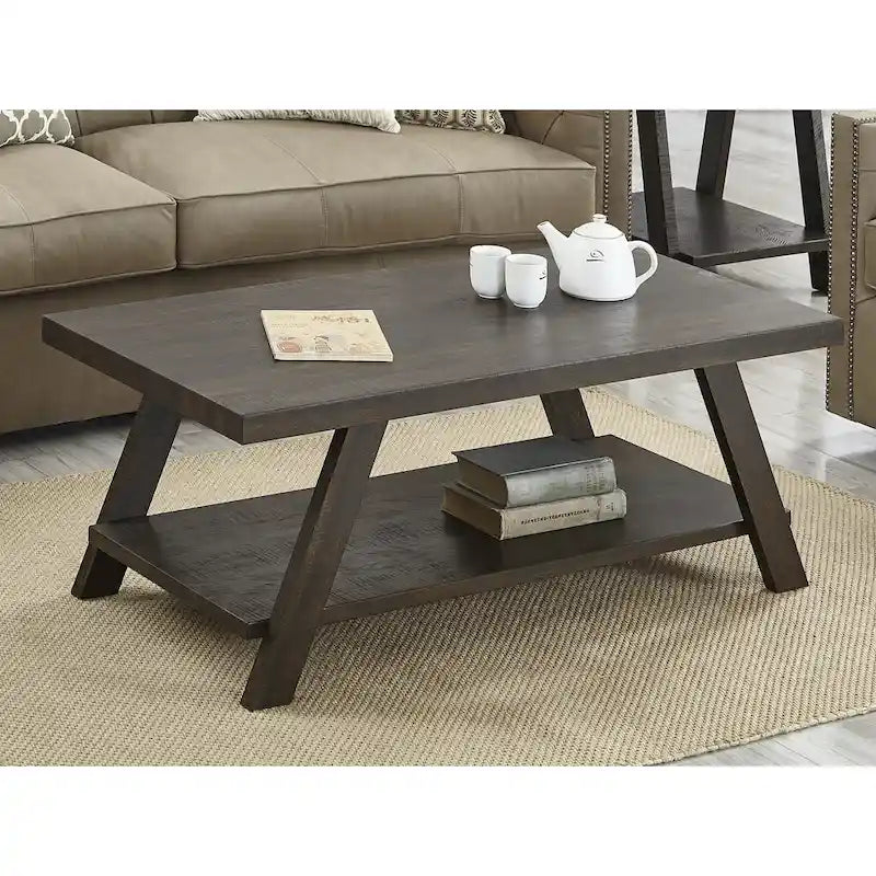 Roundhill Furniture The Gray Barn Cedar Ridge Contemporary Replicated Wood Shelf Coffee Table