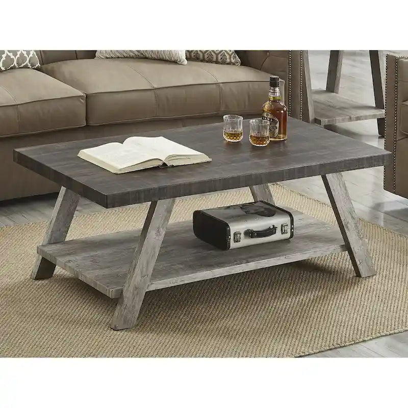 Roundhill Furniture The Gray Barn Cedar Ridge Contemporary Replicated Wood Shelf Coffee Table