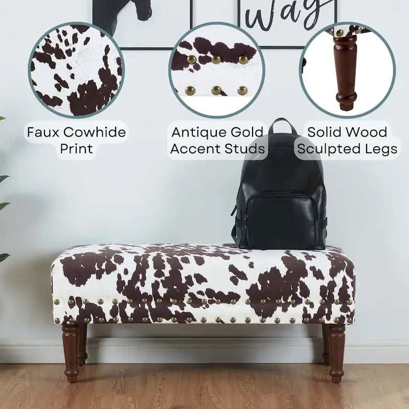 Convenience Concepts Designs4Comfort Cow Print Bench with Nailheads