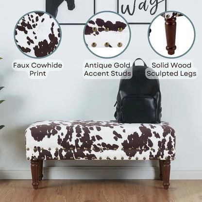 Convenience Concepts Designs4Comfort Cow Print Bench with Nailheads