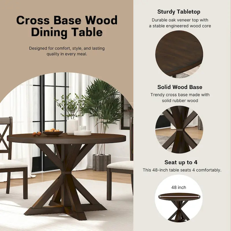 Roundhill Furniture Windvale Cross-Buck Base Dining Table