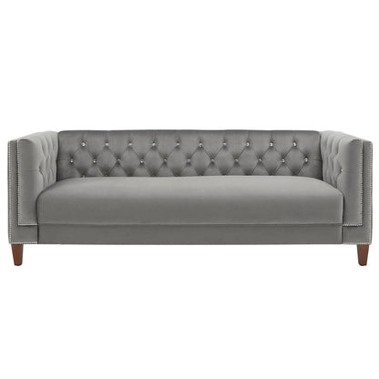Layla Jewel-tuft Grey Velvet Seating with Nailhead by iNSPIRE Q Bold