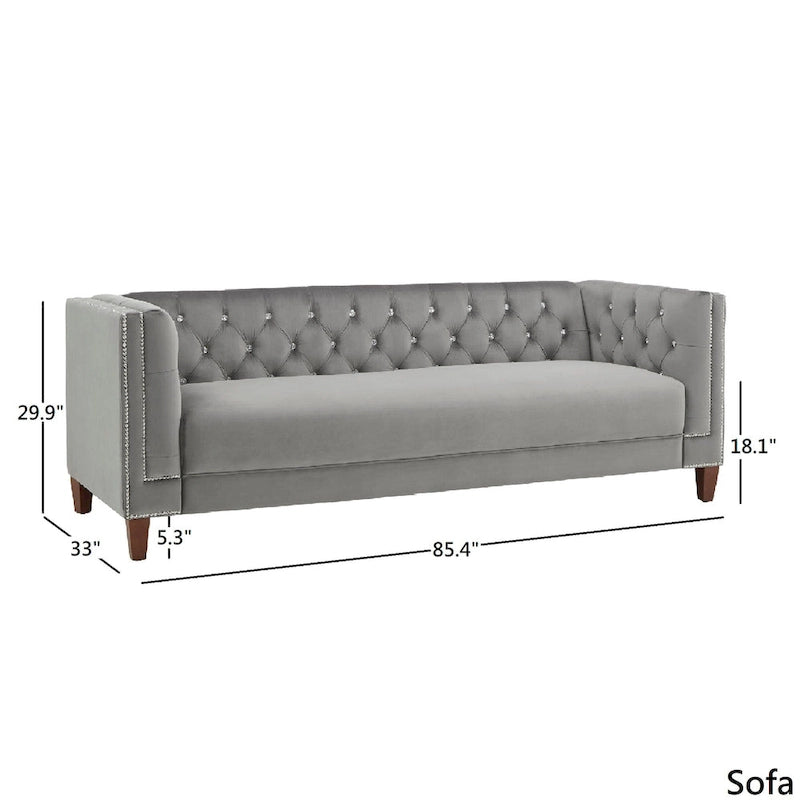 Layla Jewel-tuft Grey Velvet Seating with Nailhead by iNSPIRE Q Bold