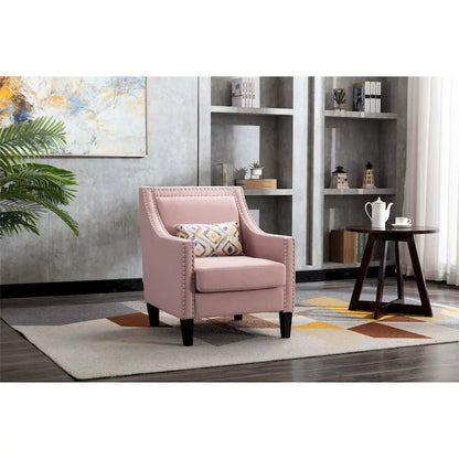 Linen Nailhead Accent Solid Wood Leg Living Room Armchair