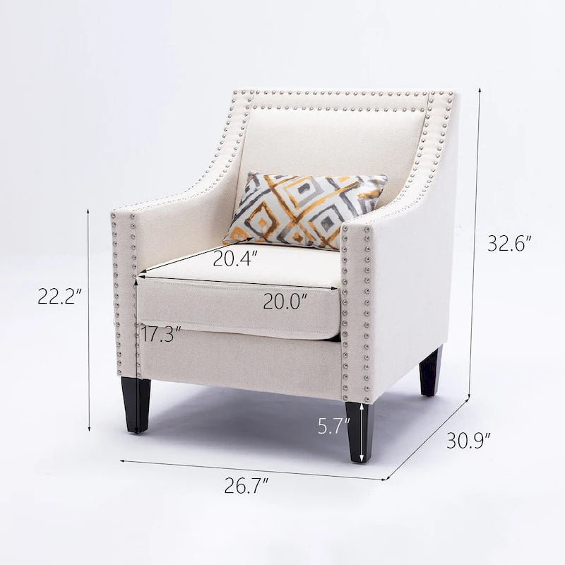 Linen Nailhead Accent Solid Wood Leg Living Room Armchair