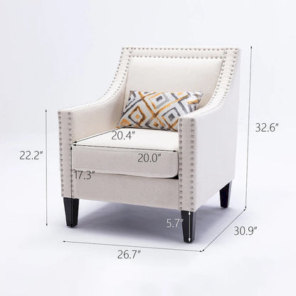 Linen Nailhead Accent Solid Wood Leg Living Room Armchair