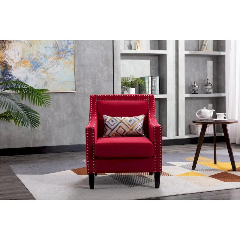 Linen Nailhead Accent Solid Wood Leg Living Room Armchair