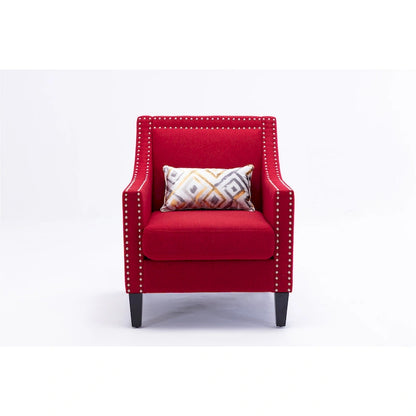 Linen Nailhead Accent Solid Wood Leg Living Room Armchair