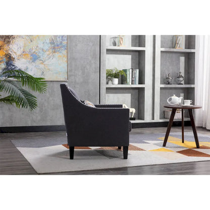 Linen Nailhead Accent Solid Wood Leg Living Room Armchair