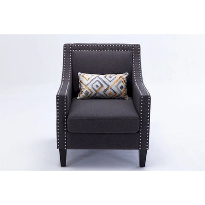 Linen Nailhead Accent Solid Wood Leg Living Room Armchair