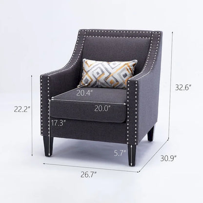 Linen Nailhead Accent Solid Wood Leg Living Room Armchair