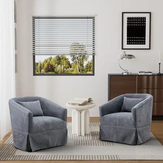 Ouyessir Set of 2 Swivel Barrel Chair 360 Degree Upholstered Accent Chair Fabric Armchair
