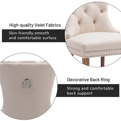 Set of 2 Velvet Dining Chairs,Tufted Solid Wood Armless Chairs Accent Chair with Nailhead Trim and Back Ring Pull